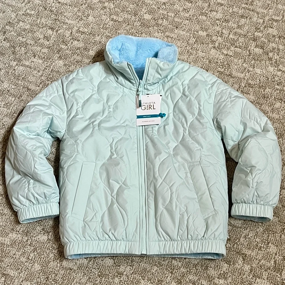 Athleta Girl Reversible Warm + Fuzzy Jacket in Halycon Blue—Medium - Picture 2 of 11